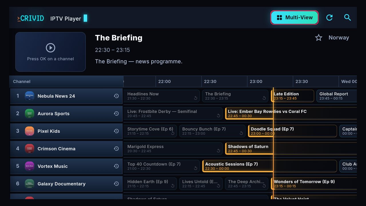 The full guide — what's on now, next, and yesterday